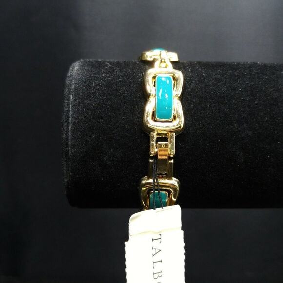 Talbot's Teal Green Enamel Gold Tone Link Bracelet, New With Tags, 7 1/4 Inches - Picture 5 of 8